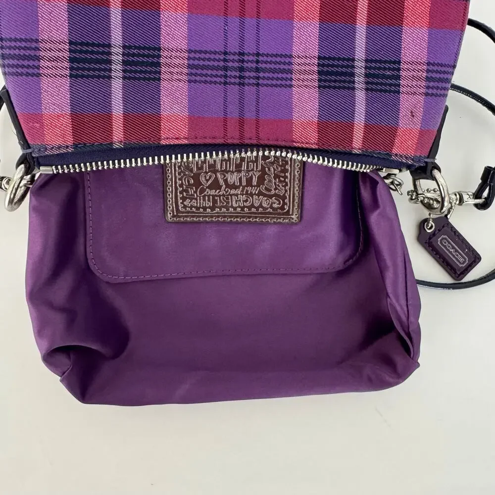 Coach Poppy Tartan Plaid Crossbody Bag Vintage Y2K Purple